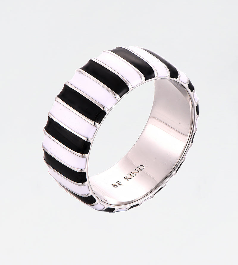 Black & White Thick Ring | Enamel Sterling Silver