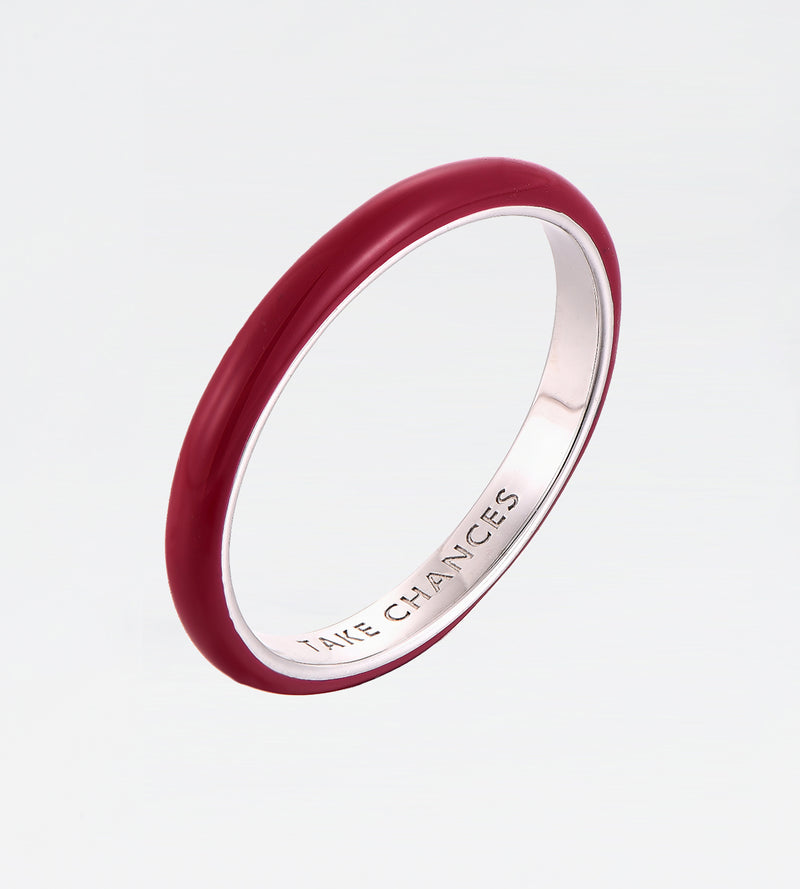 Burgundy Thin Ring | Enamel Sterling Silver