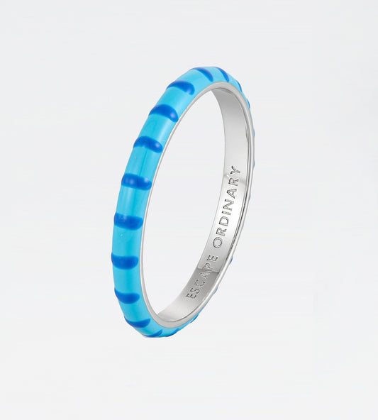 Celeste & Blu Freehand Striped Thin Ring | Enamel Sterling Silver