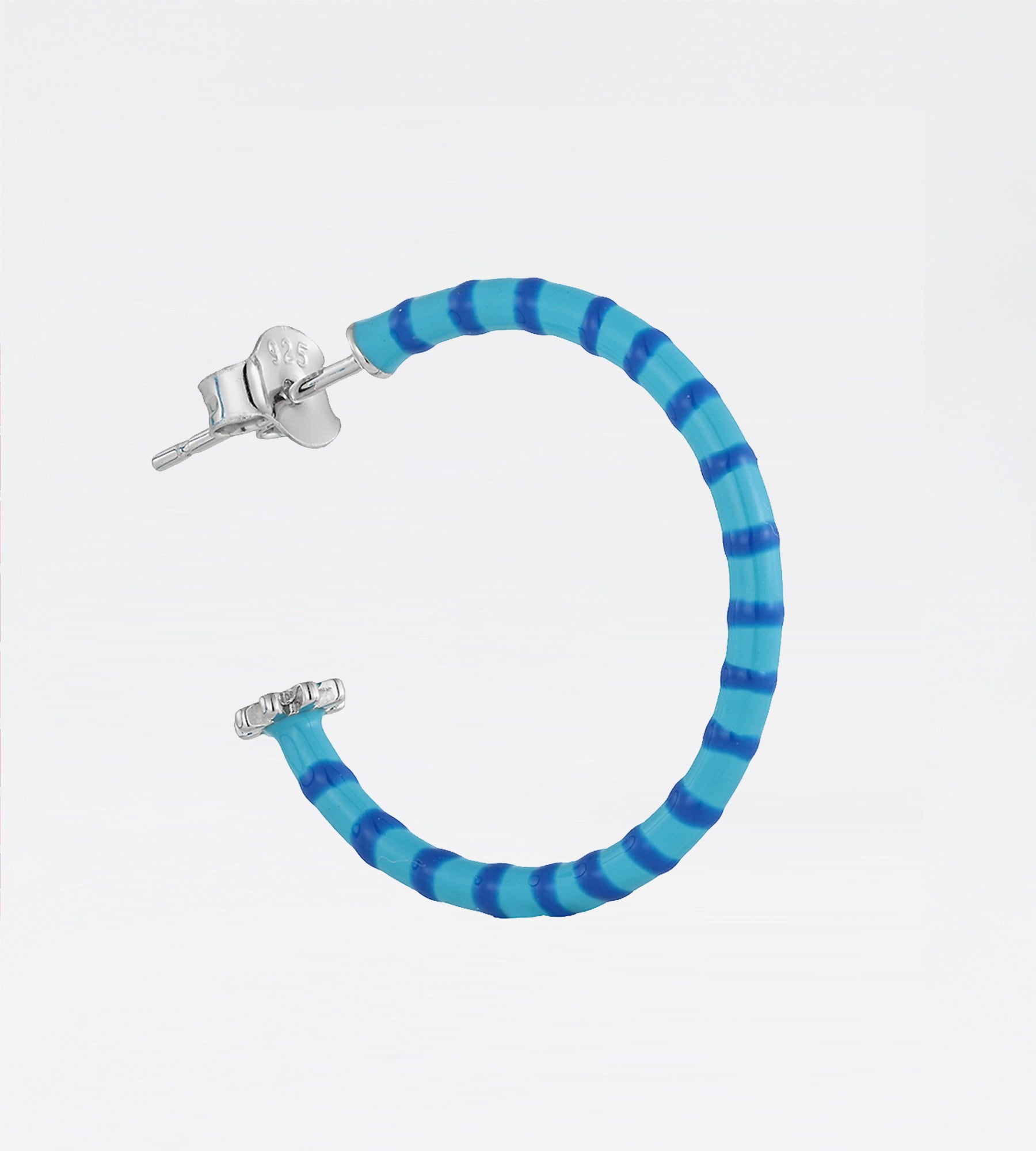 Celeste & Blue Freehand Striped Hoop Earring | Enamel Sterling Silver (Single)