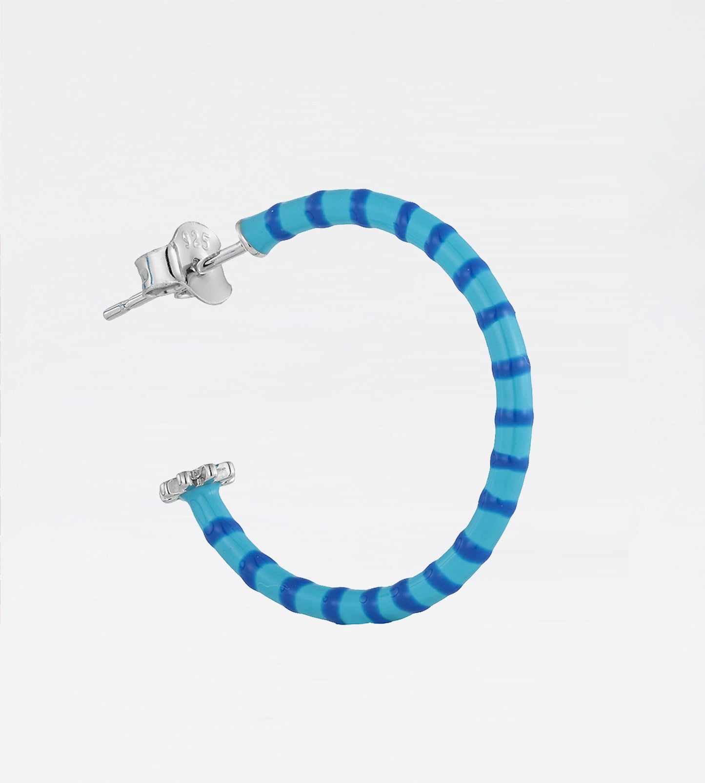 Celeste & Blue Freehand Striped Hoop Earring | Enamel Sterling Silver (Single)