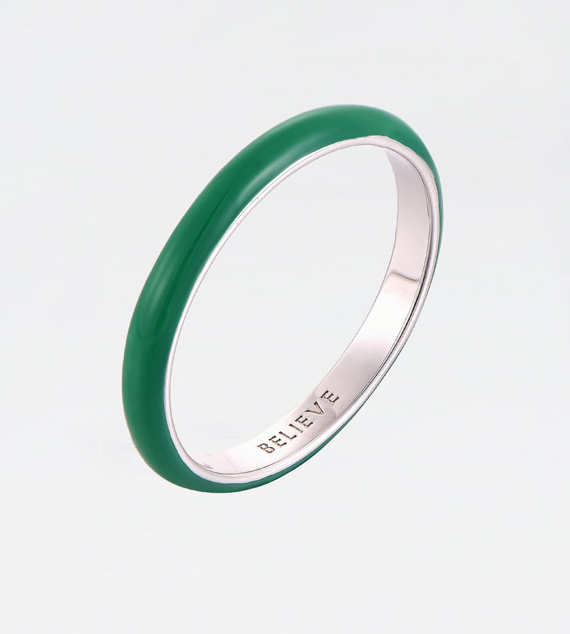 Wood Green Thin Ring | Enamel Sterling Silver