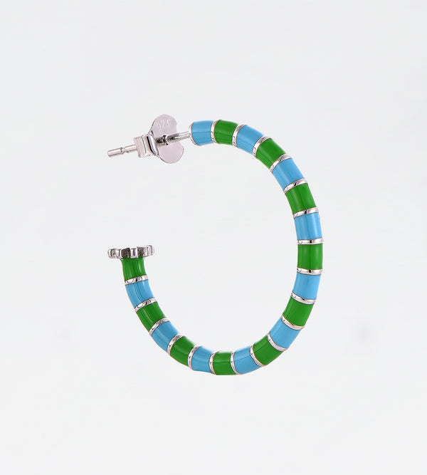 Green & Celeste Hoop Earring | Enamel Sterling Silver (Single)
