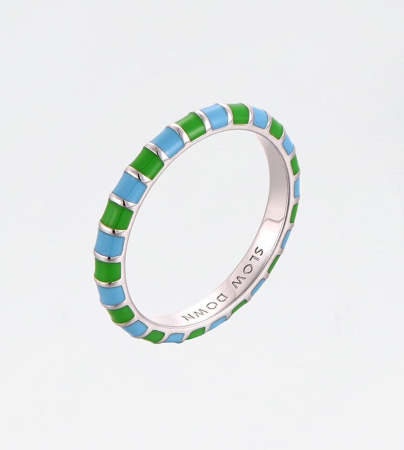 Green & Celeste Thin Ring | Enamel Sterling Silver