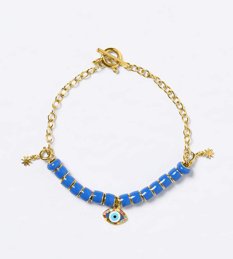 Keep an Eye Out Beaded Charm Bracelet | Enamel 18k Gold-plated Sterling Silver