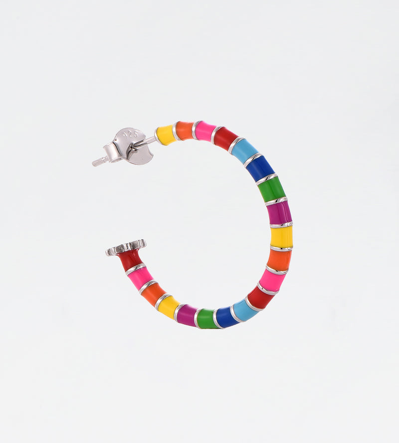 Rainbow Hoop Earring | Enamel Sterling Silver (Single)