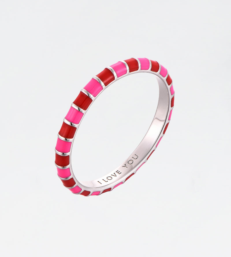 Pink & Red Thin Ring | Enamel Sterling Silver