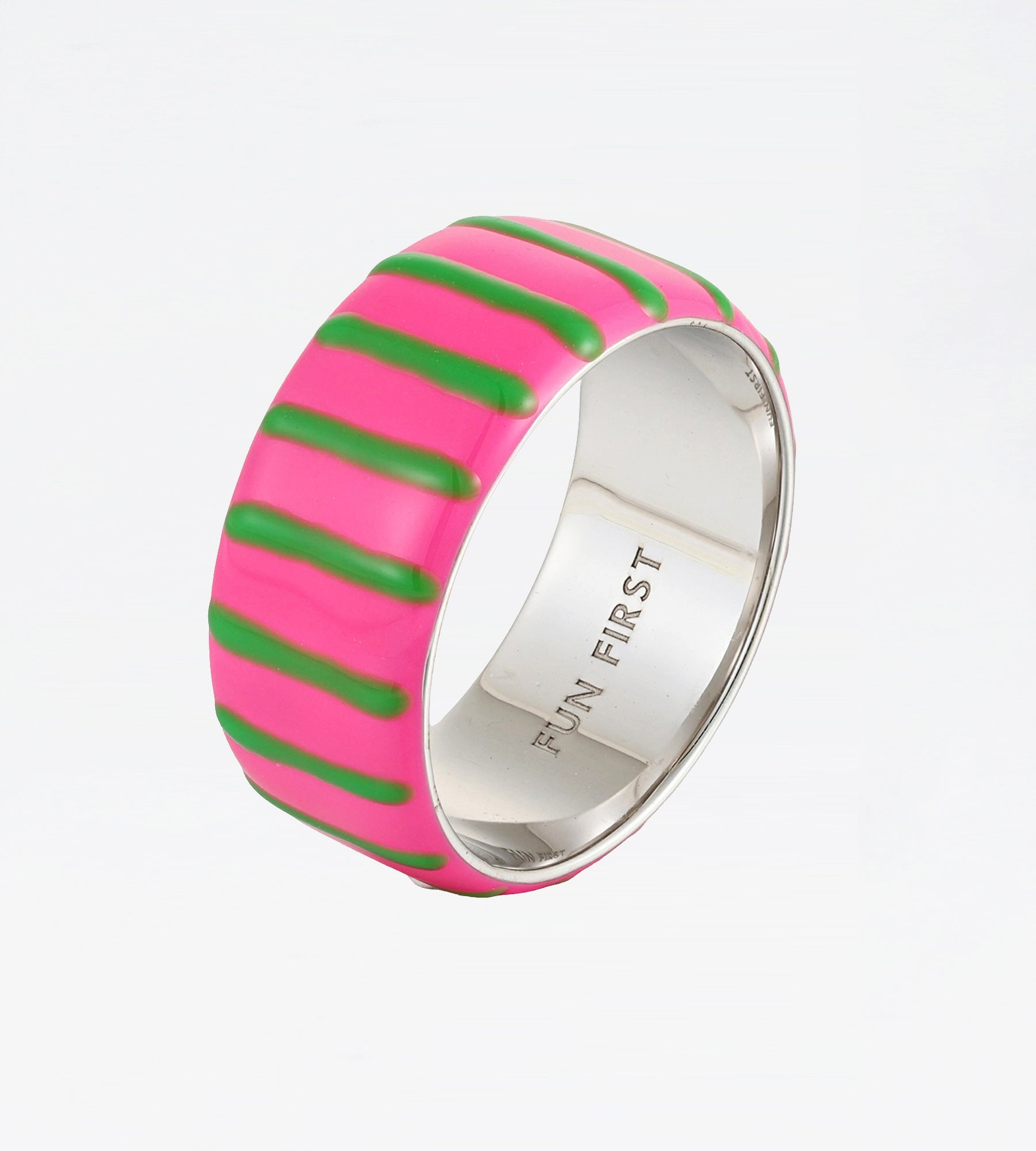 Pink & Green Freehand Striped Thick Ring | Enamel Sterling Silver