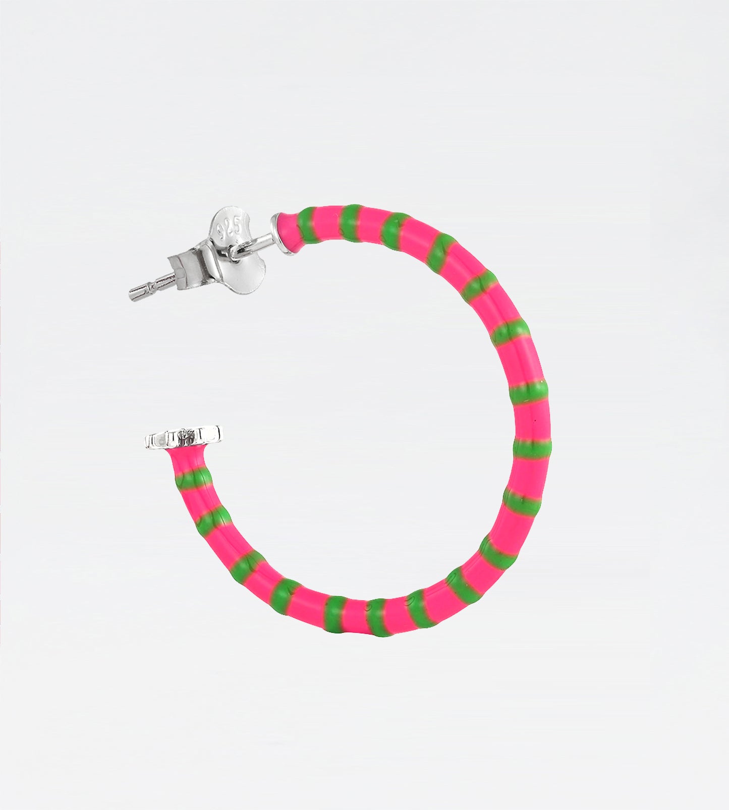 Pink & Green Freehand Striped Hoop Earring | Enamel Sterling Silver (Single)