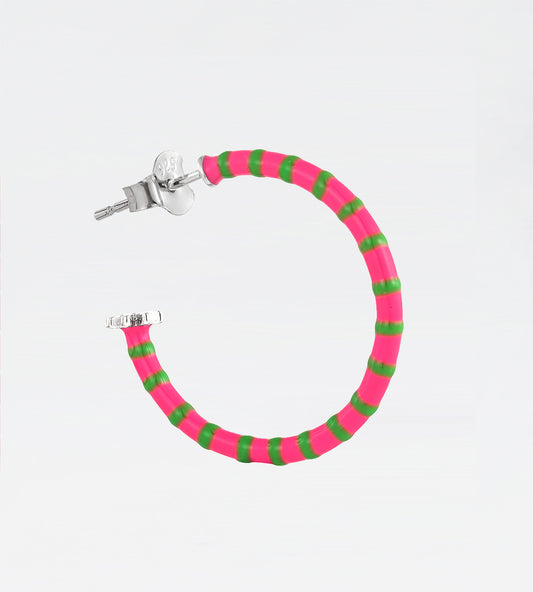 Pink & Green Freehand Striped Hoop Earring | Enamel Sterling Silver (Single)