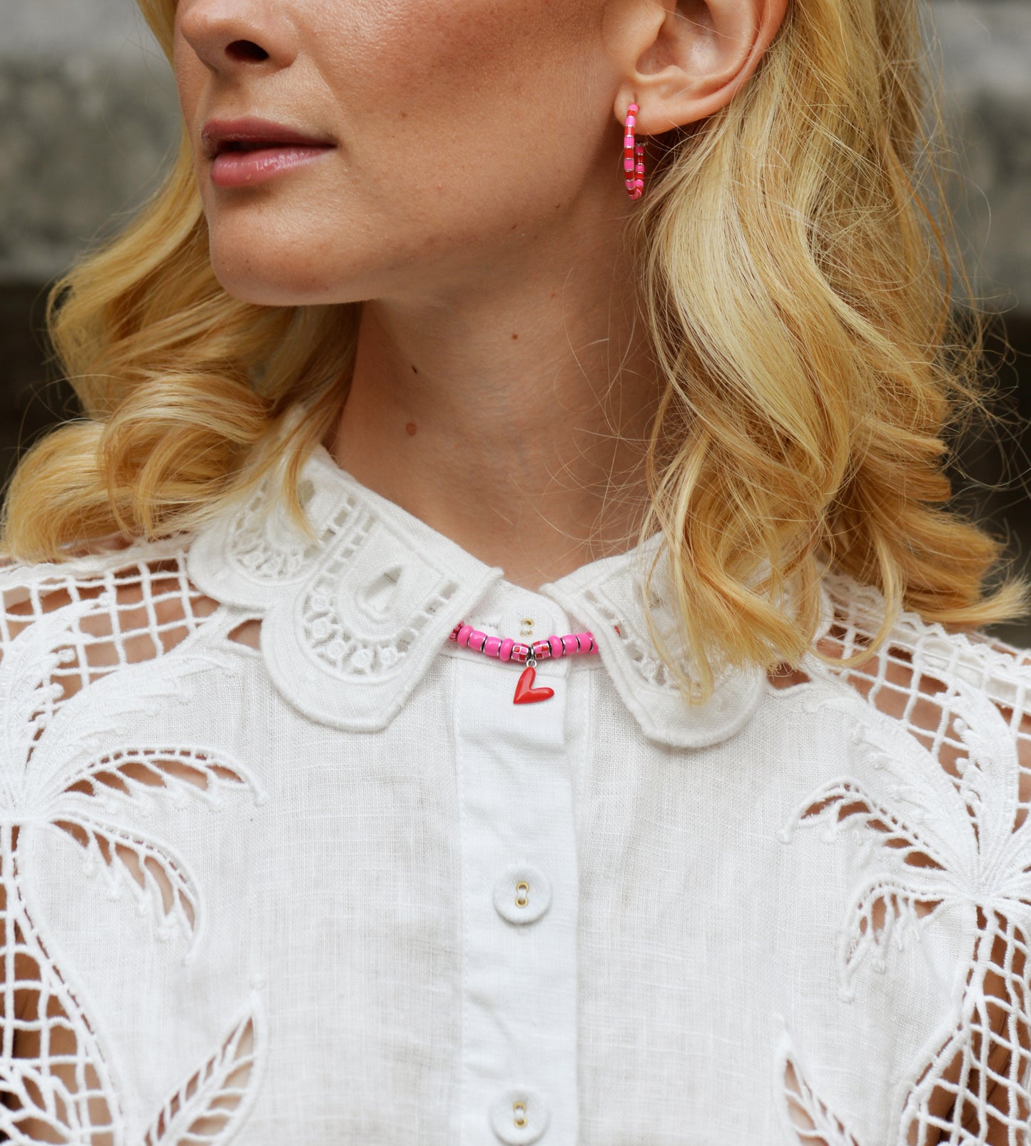 Pink & Red Hoop Earring | Enamel Sterling Silver (Single)