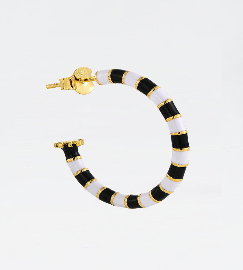 Black & White Hoop Earring | Enamel 18k Gold-plated Sterling Silver (Single)