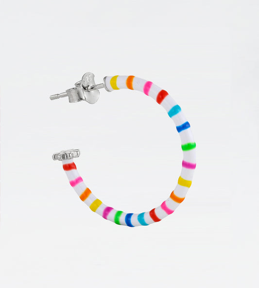 Multicolour Freehand Striped Hoop Earring | Enamel Sterling Silver (Single)